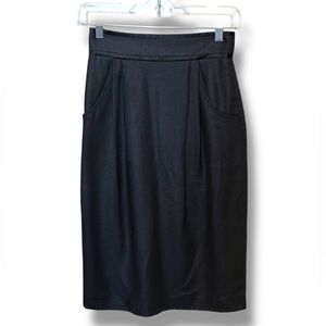 Antonio Melani Charcoal Gray Pleated Pencil Skirt Silk Trim Professional Size 0